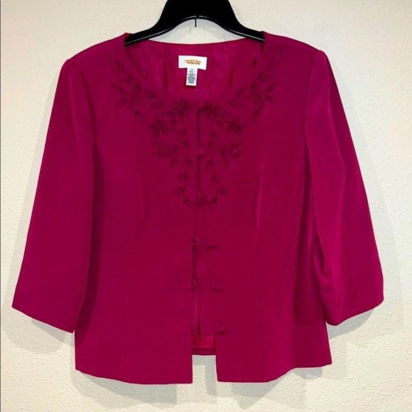 Talbots Pink Embroidered Women's plus size 16 button blazer career Top - Picture 1 of 6
